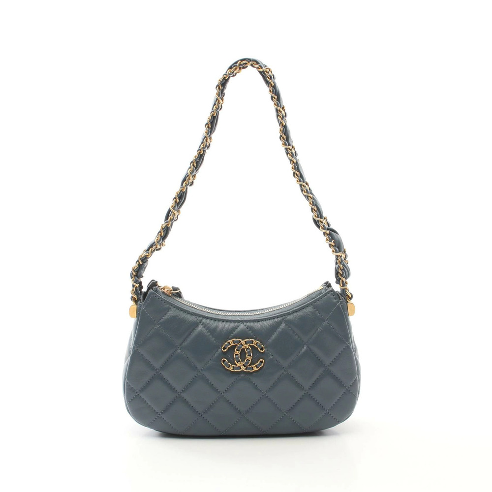 Chanel Dixneuf Matelasse Hobo Bag Handbag Leather Blue